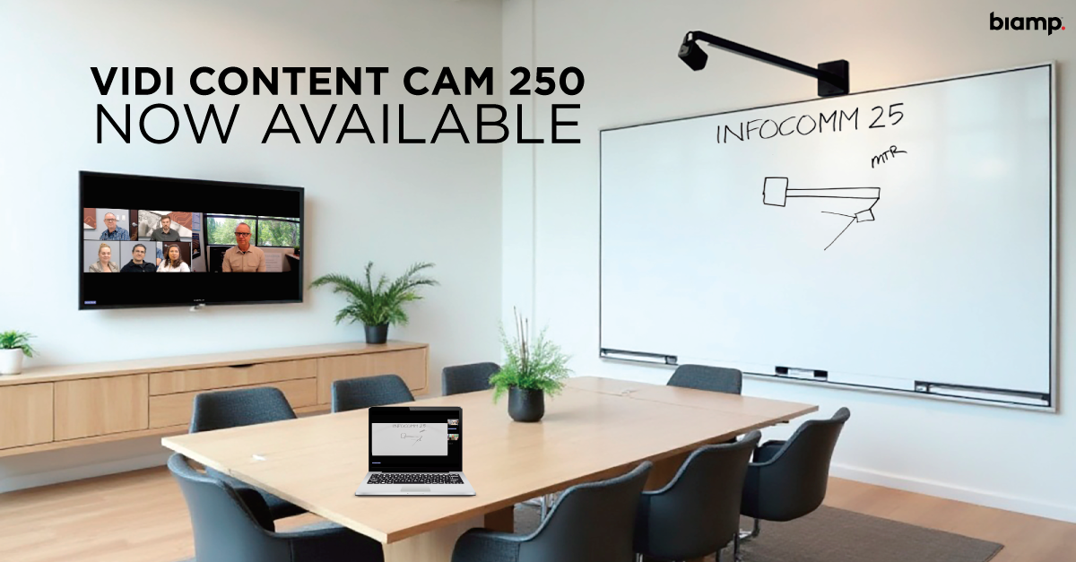 Vidi Content Cam 250 Whiteboard, immer klar im Blick. Nahtlose Integration mit Microsoft Teams Rooms und Biamp Lenovo TSC