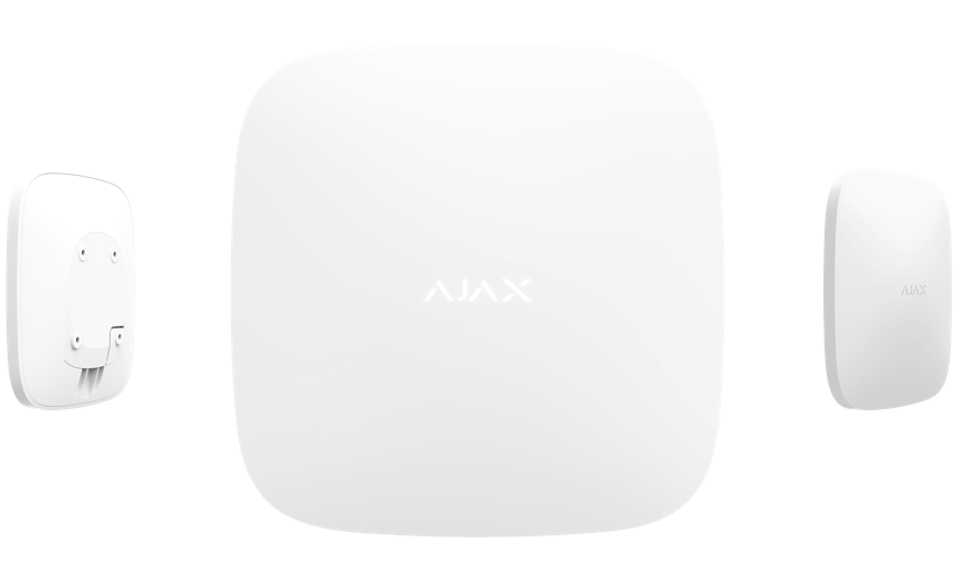 AJAX Hub Alarmzentrale AJAX Hub Alarmzentrale  Das Kontrollzentrum mit intelligentem Hub ist ein wichtiges Element des Ajax-Sicherheitssystems. Der Hub überwacht den Betrieb aller Ajax-Melder und alarmiert sofort den Eigentümer und die Überwachungszentrale. Weiß